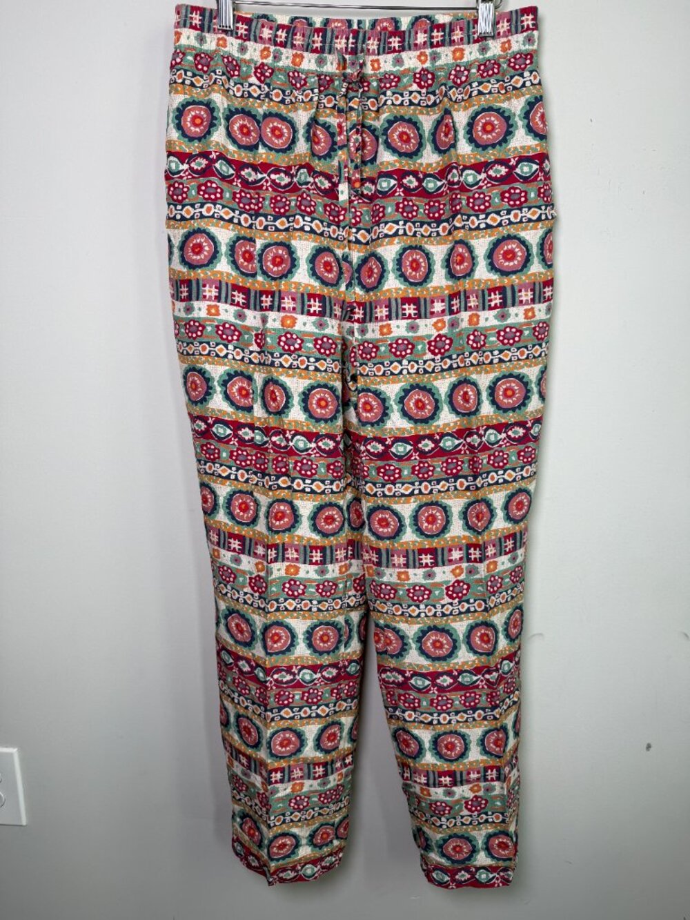 J Peterman Southwest Road Trip Silk Pants Aztec Print Multicolor Boho Sz L